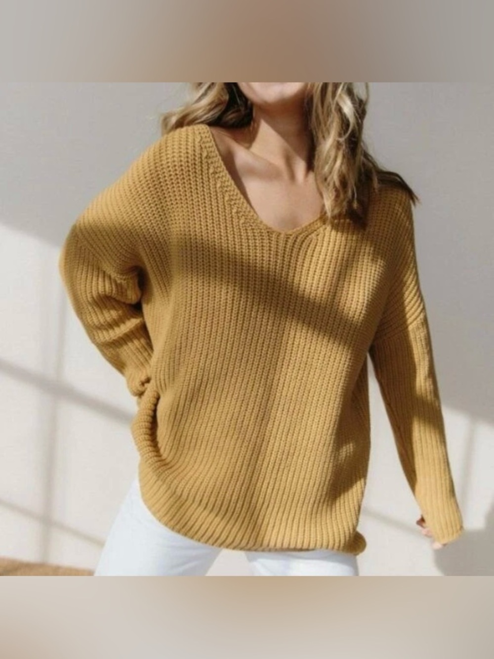 Jenni Kayne Cotton Cabin Knit Pullover Sweater Oversized Mustard Yellow - Picture 2 of 6
